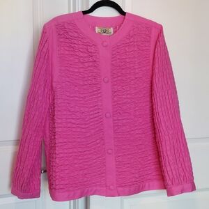 VTG Gene Ewing BIS Wrinkled Rich Denim Smocked Jacket Embroidered Boho Pink 1